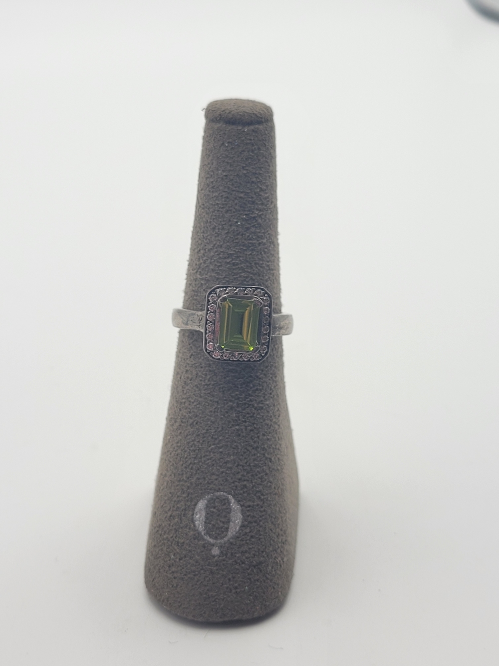 Sterling Silver BOGO BR Green Peridot Emerald-Cut Halo Ring 6.5 - Picture 4 of 9
